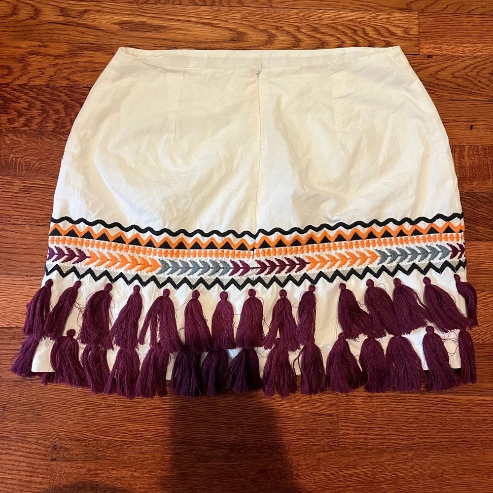 Tularosa Millie Ivory Mini Skirt with Purple Tassel Trim size Medium - Picture 5 of 7
